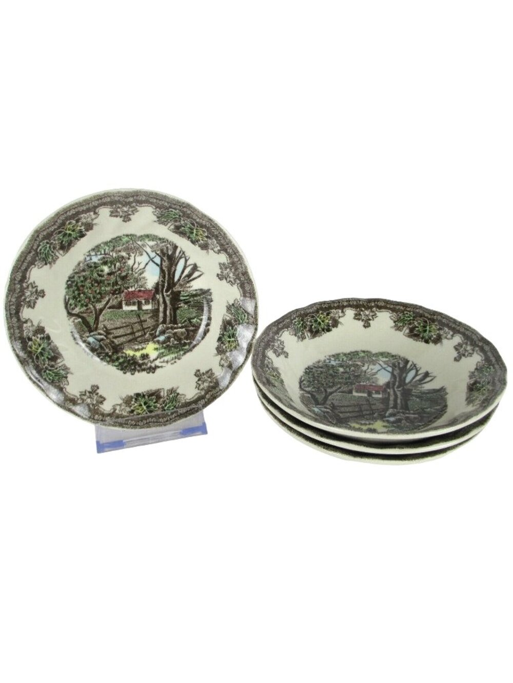 JOHNSON BROTHERS Friendly Village 5" Fruit Dessert Sauce Saucers NEW SET OF 4